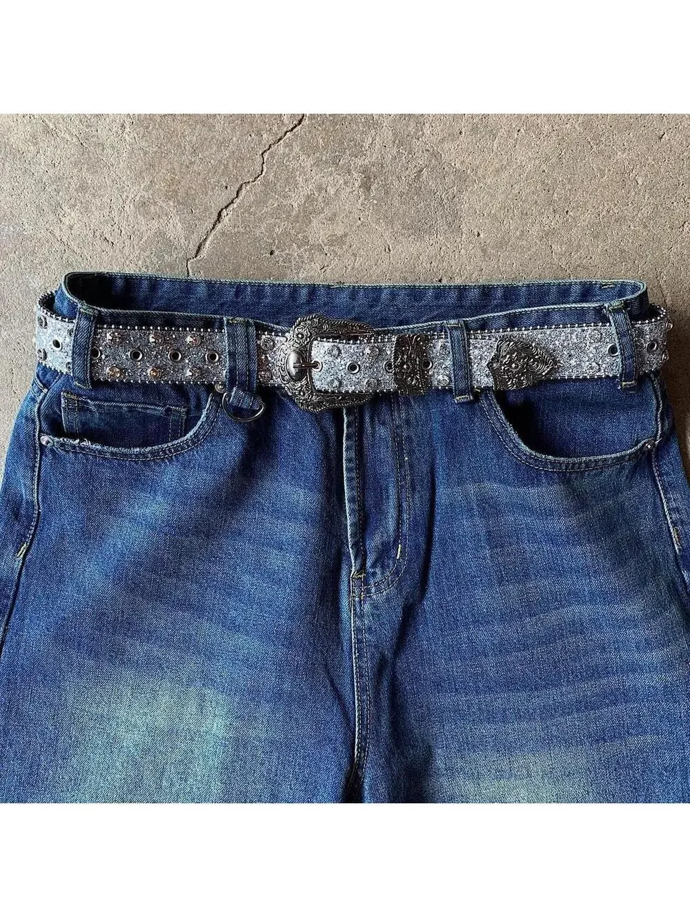 Y2k 2000s style rhinestone crystal grunge silver punk belt. Cool grunge/punk